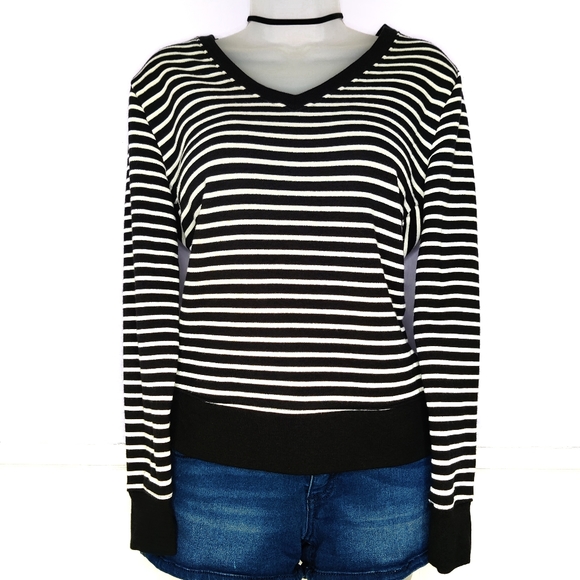 a new day Tops - A new day striped v-neck sweatshirt